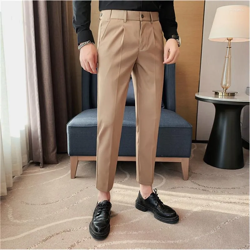 Men's Suits Men's Dress Pants Casual Solid Color Slim-Fit Cropped Trousers For Work And Leisure Non-Iron 4 Colors (Nine-Point Length)