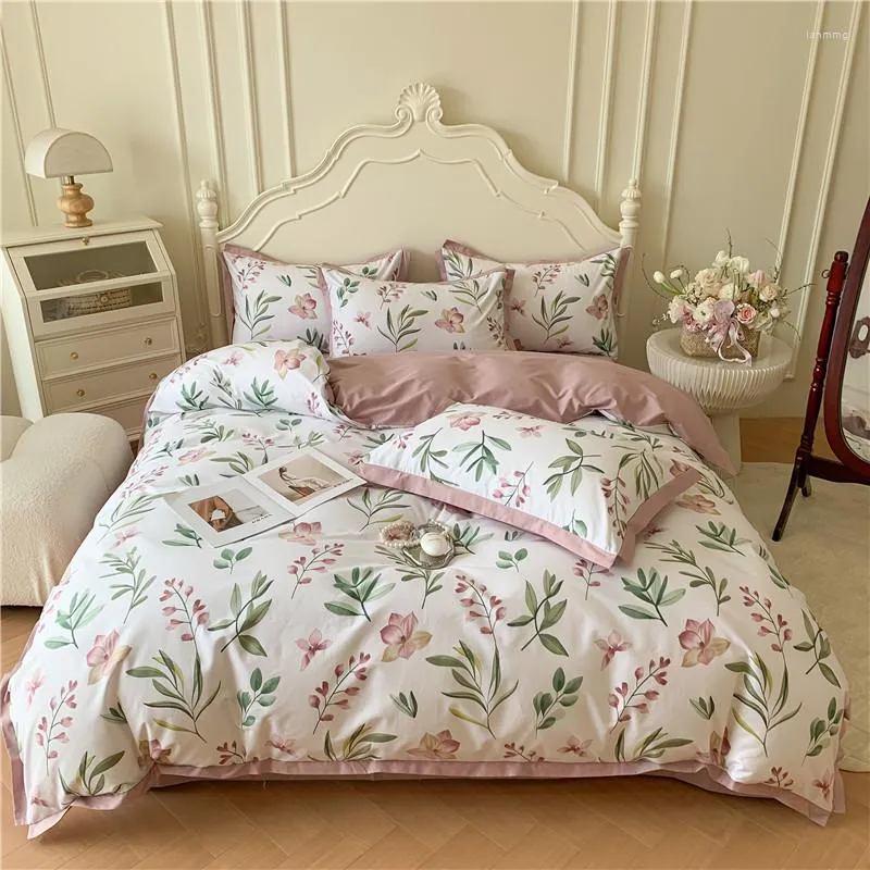 Bedding Sets French Pastoral Print Style Flowering Straw Set Duvet Cover Linen Fitted Sheet Pillowcases Home Textile