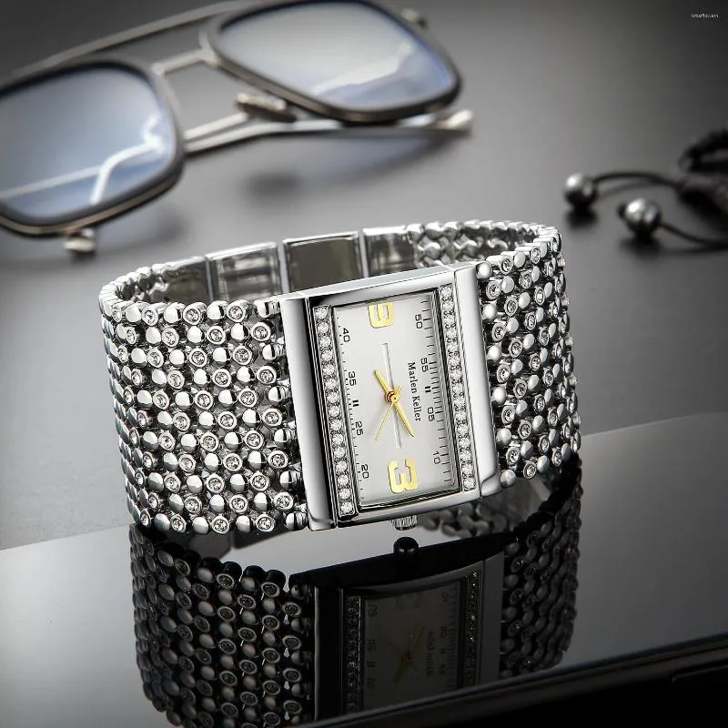 Wristwatches Gold Rectangle Women Watches 2023 Top Elegant Stainless Steel Creative Golden Rhinestone Ladies Watch Female Clock