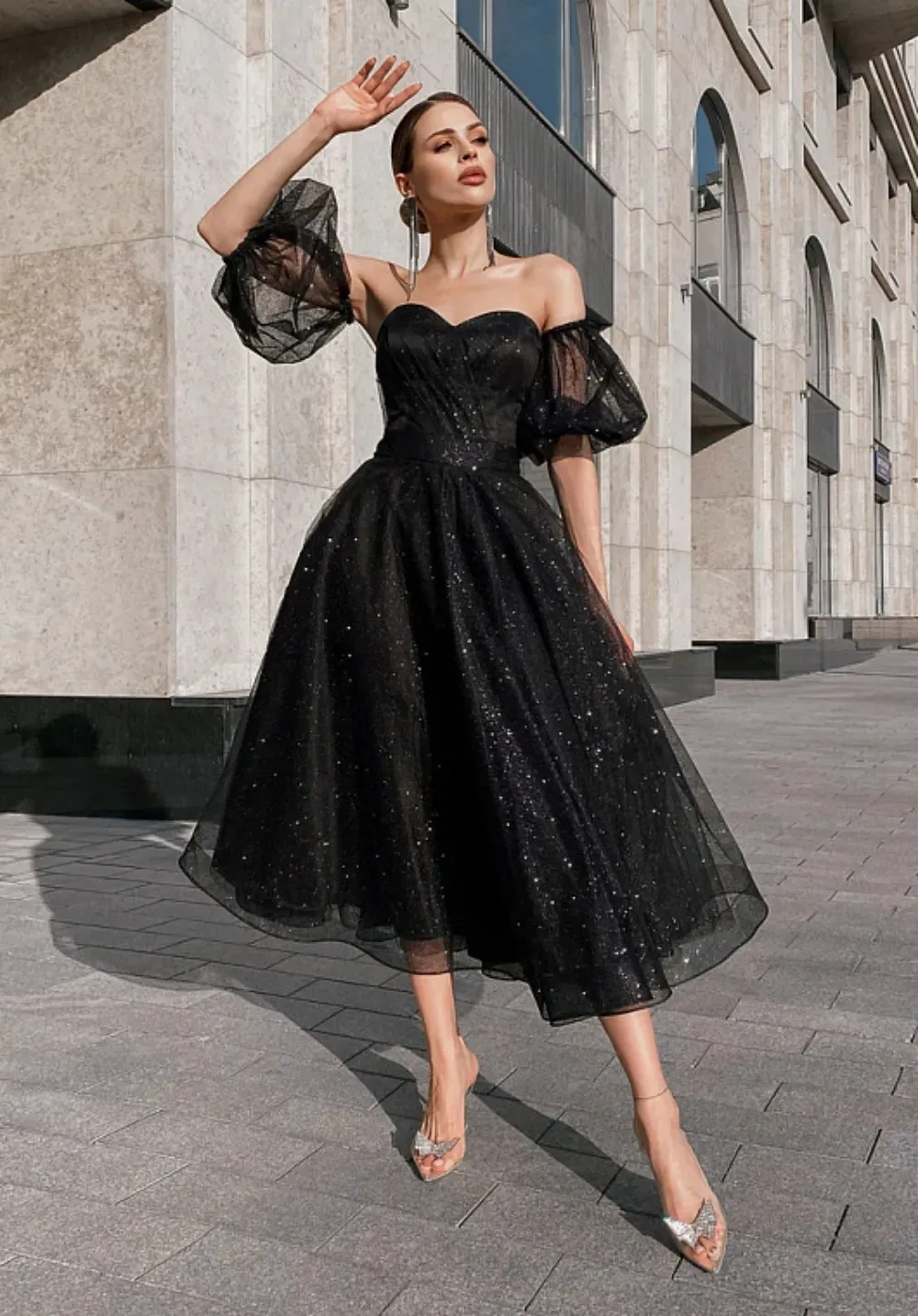 green emerald velvet dress Simple Black Tulle Tea Length Prom Dress, Black Evening Dress US 2 / Black