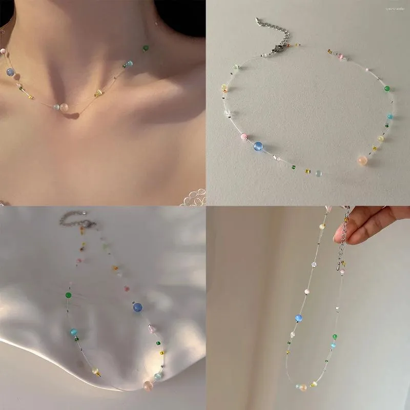 Hanger Kettingen Prachtige Vrouwelijke Transparante Vislijn Ketting Kleurrijke Zomer Boheemse Onzichtbare Ketting Vrouwen Meisjes Choker