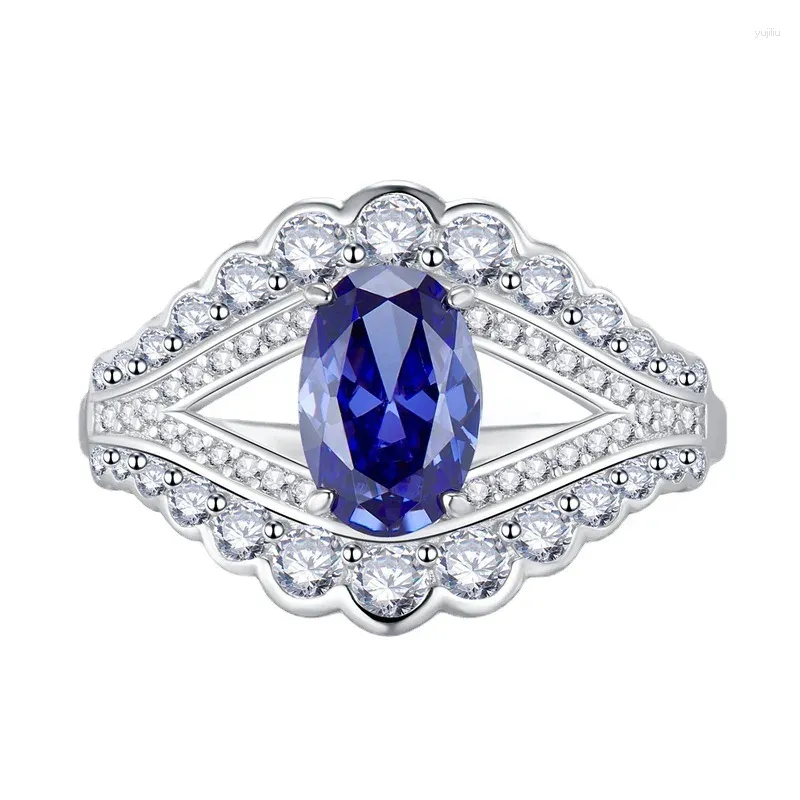 Klusterringar 2023 925 Silver Importerad Tanzanian Blue 6 9mm Oval Flower Cut High Carbon Diamond Sweet Ins