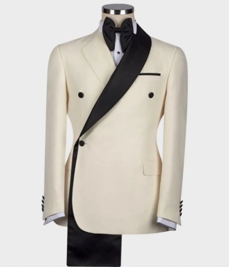 Stylish Design Groom Tuxedos One Button Shawl Lapel Groomsmen Best Man Suit Mens Wedding Suits Anpassa storlek