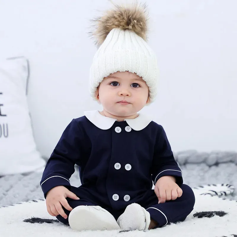 Rompers Bahar Sonbahar 0-24m Organik Pamuk Bebek Takım Mavi Kaldırıcılar Doğum Elde Gown Boy Pijama Bebek Giysileri Sleepsuit 231120