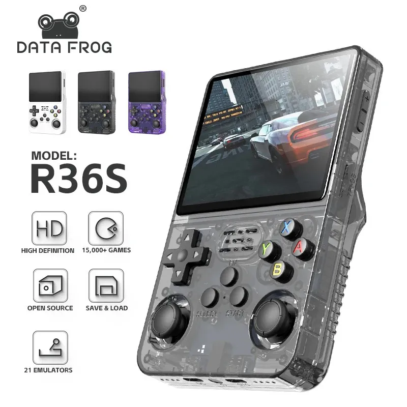 Joueurs de jeux portables Data Frog R36S Rétro Console vidéo de poche Système Linux 35 pouces IPS Écran Lecteur de poche portable 231121