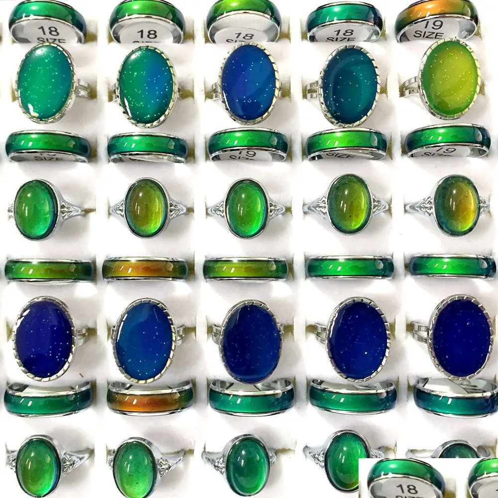 Cluster Rings Wholesale 36 Emotional Temperature Mood Color Change Gemstone Mix Friend Party Gifts Women Men Jewelry Dhgarden Dhsy1