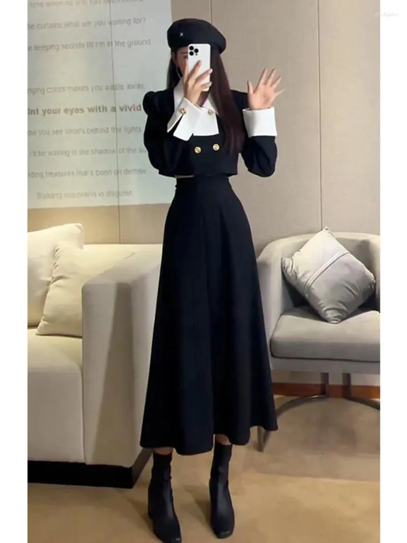 فستان من قطعتين من طراز UNXX French Style Women's Suit Super Skirt 2023 Spring and Autumn Fashion Office Lady Blazer Top Long Two Setction