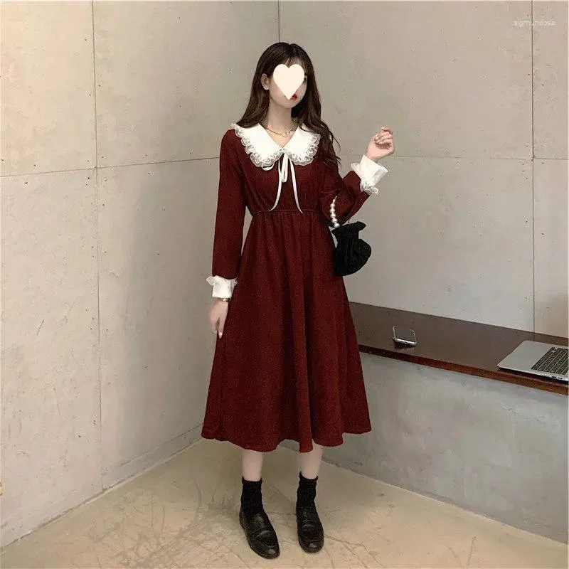 Casual Kleider Anbenser 2023 Frühling Herbst Jahr Rotes Kleid Frauen Koreanische Version Slim Französisch Stil Lange Mädchen Elegante Party