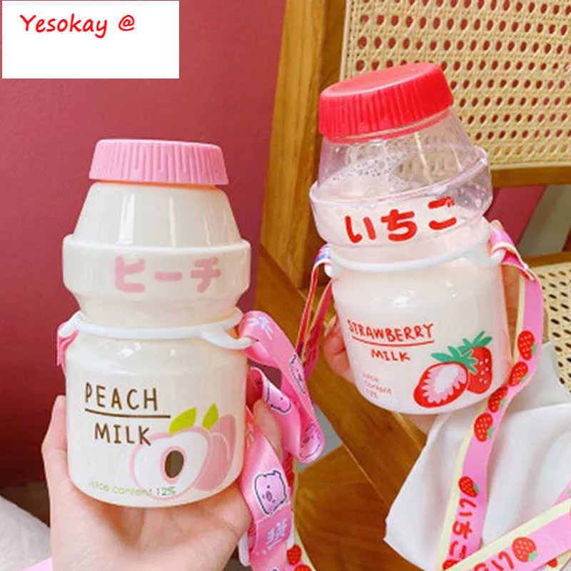 Tazas 450 ml Plástico Lindo Yogur Botella de agua Tour Botella para beber Yakult Forma Kawaii Leche Carton Shaker Botella para KidsGirlAdult Z0420