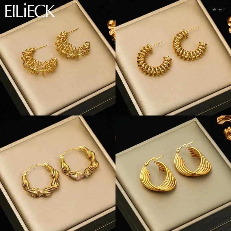 Hoop Earrings EILIECK 316L Stainless Steel Geometric C-shaped Stud For Women Girl Ear Buckle Jewelry Holiday Lady Gift Bijoux