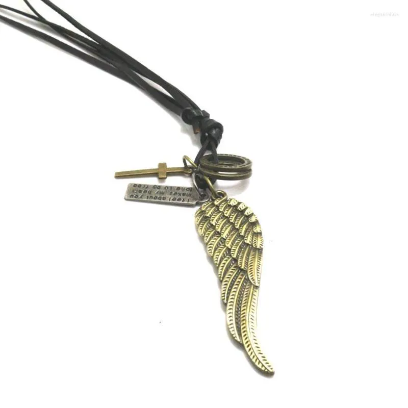 Pendentif colliers est unisexe cool collier en cuir véritable en alliage de zinc angle aile