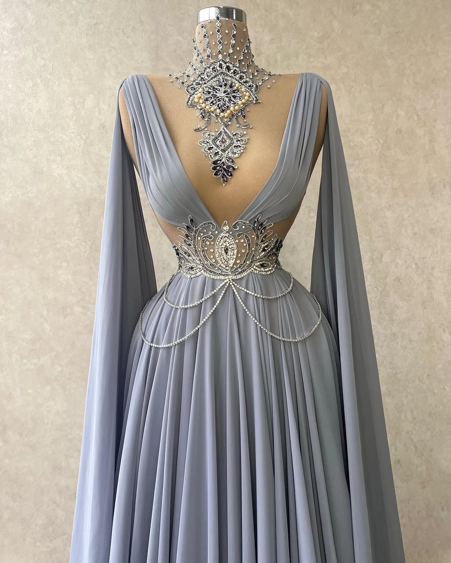Royal Mermaid Prom Dresses High Neck Beading Party Dresses Rhinestones Custom Made Evening Dress