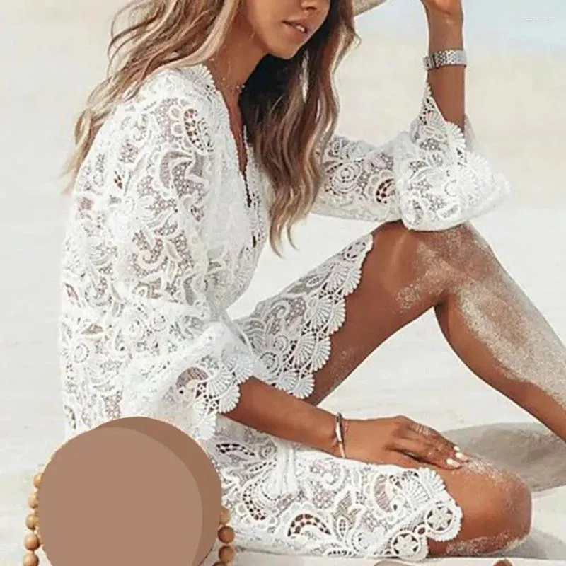 Elegant Crochet Beach Cover Ups Sheer Lace Mini Dress With Deep V Neck,  Long Sleeves, And High Waist For Summer Beachwear From Julia_dress, $35.42  In Bulk | DHgate.Com