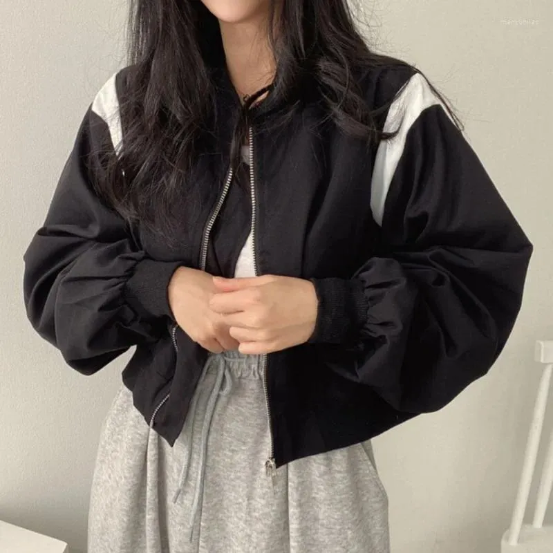 Jaquetas femininas Deeptown moda coreana cortada bombardeiro jaqueta mulheres streetwear vintage chique curto preto zíper oversized estilo harajuku