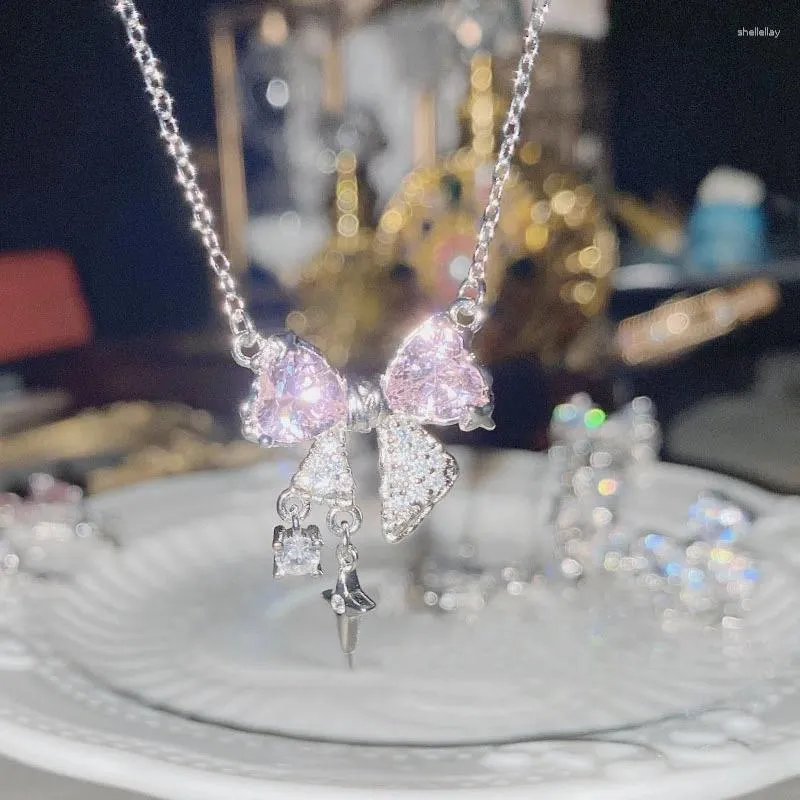 Kolczyki naszyjne Zestaw Pink Bow Pierścienie dla kobiet Luksusowe projektantki Akcesoria biżuterii Elegancka moda słodka słodka zaręczyny ślubne
