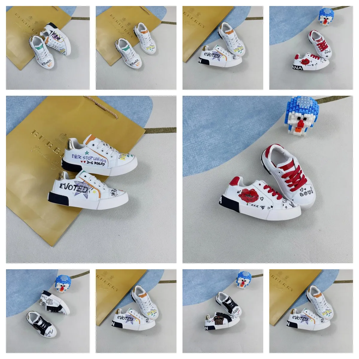 Gorące buty designerskie marka marki designtor buty do deskorolki Dzieci oryginalne skórzane drukowane haftowane miękkie skórzane maluch chłopiec i dziewczyna graffiti rozmiary trampki