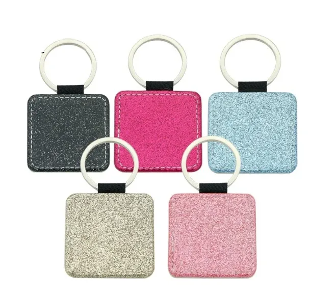 20 Pack Sublimation Blanks Keychain Glitter Pu Leather Keychain