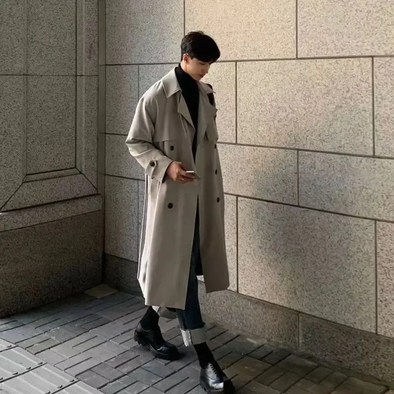 Мужская ветровка большого размера из искусственного меха, мужская корейская тенденция, красивое пальто выше колена средней длины, британское осенне-зимнее элегантное пальто для пар 231120