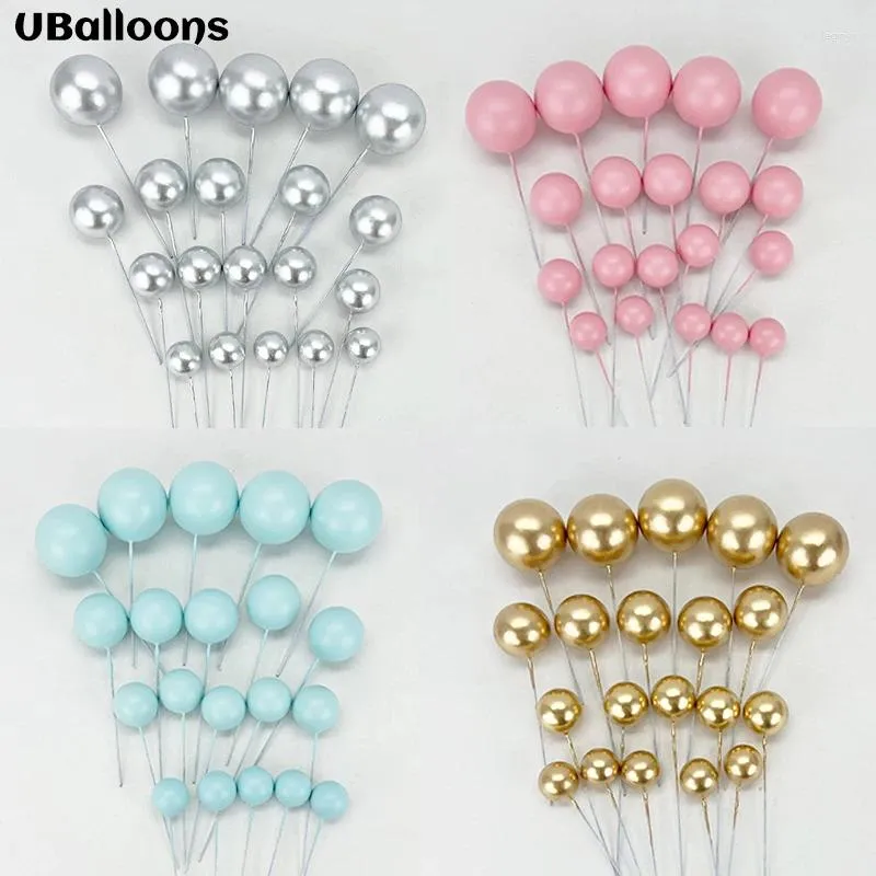 Fournitures de fête 20 pièces boules décoration de gâteau boule d'or joyeux anniversaire Topper support pour mariage bébé douche décoration faveur