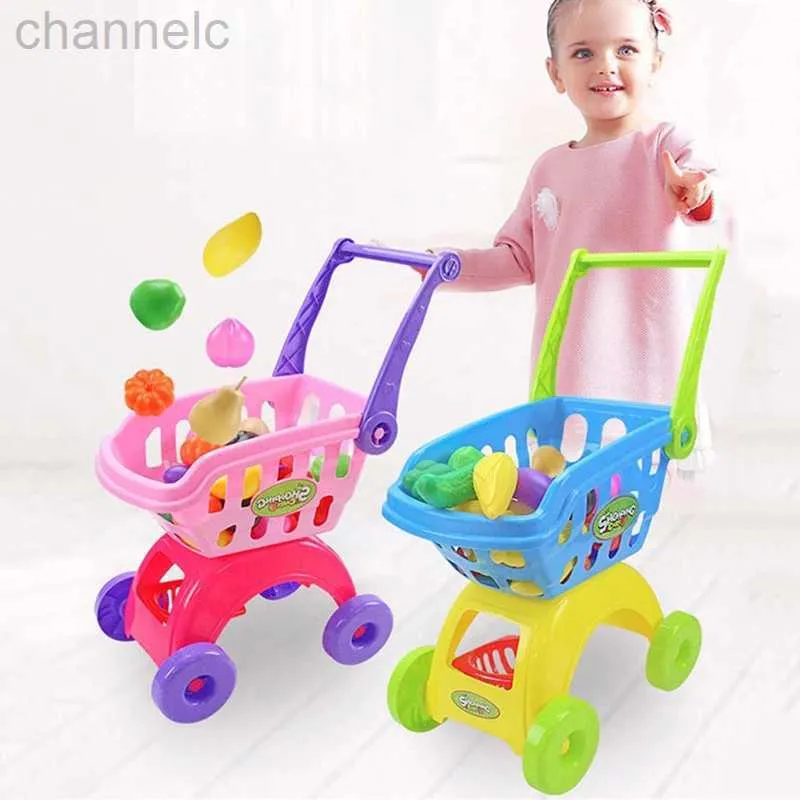 Kitchens Play Food Children Supermarket Shopping Trolley Cart Push
