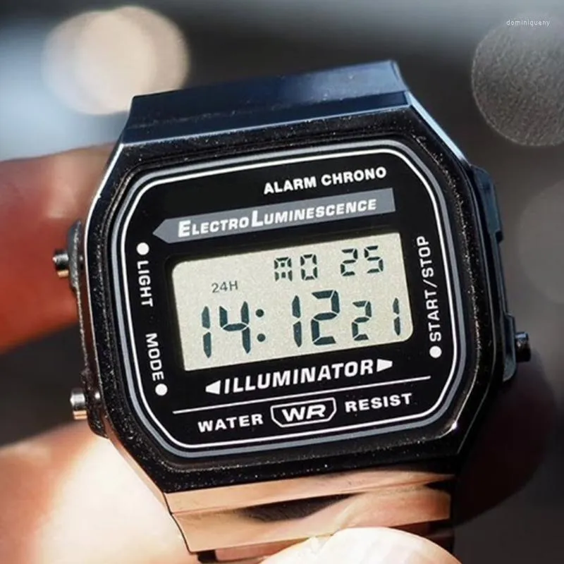 ساعة معصم أزياء الرقمية الرجال الساعات الفولاذ الفولاذ المقاوم للصدأ السوار معصم معصم فرقة العمل الإلكترونية على مدار الساعة