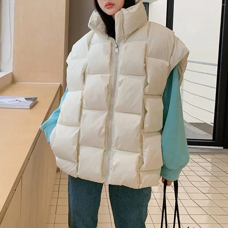 Women's Vests Korean Fashion Sleeveless Parkas Vest Women Loose Warm Cotton Padded Jackets Winter Outwear Coats Femme Zipper