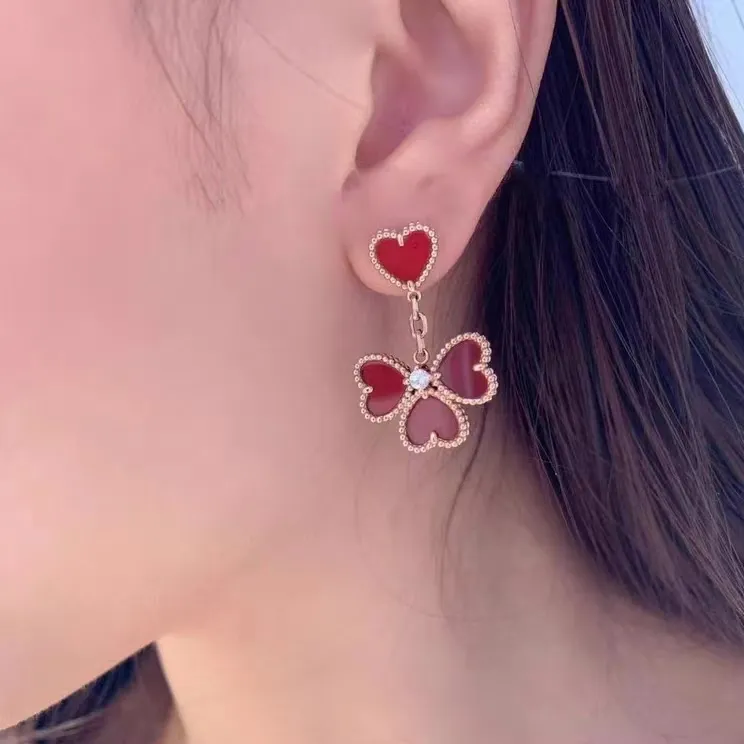 Sweet Effeuillage boucles d'oreilles pendantes marque de mode nacre rouge agate boucle d'oreille fille clous d'oreilles cadeau de mariage bijoux accessoires