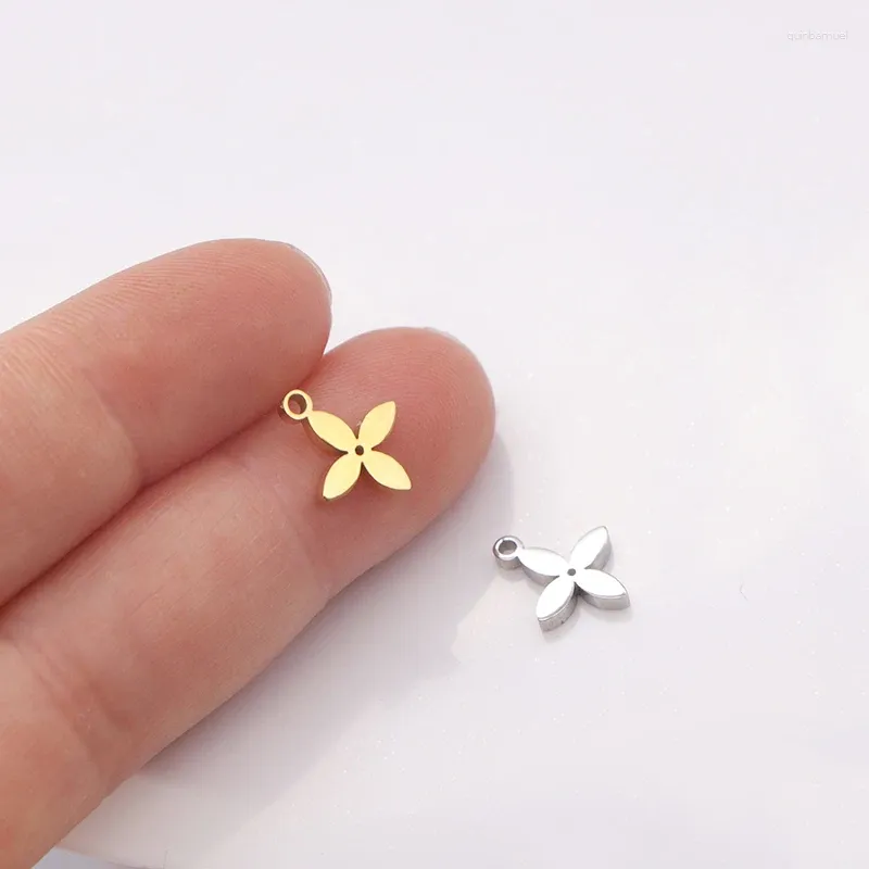 Charms 5 stks/partij 9X11mm Spiegel Gepolijst Roestvrij Staal Holle Bloem Lucky Klavertje Vier Accessoires Voor DIY Sieraden Maken