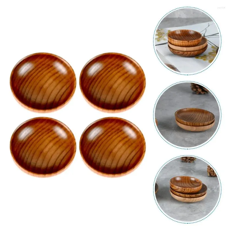 Plates 4 Pcs Cutlery Dip Bowl Mustard Dish Condiment Bowls Round Shaped Sauce Dishes Serving Wood For
