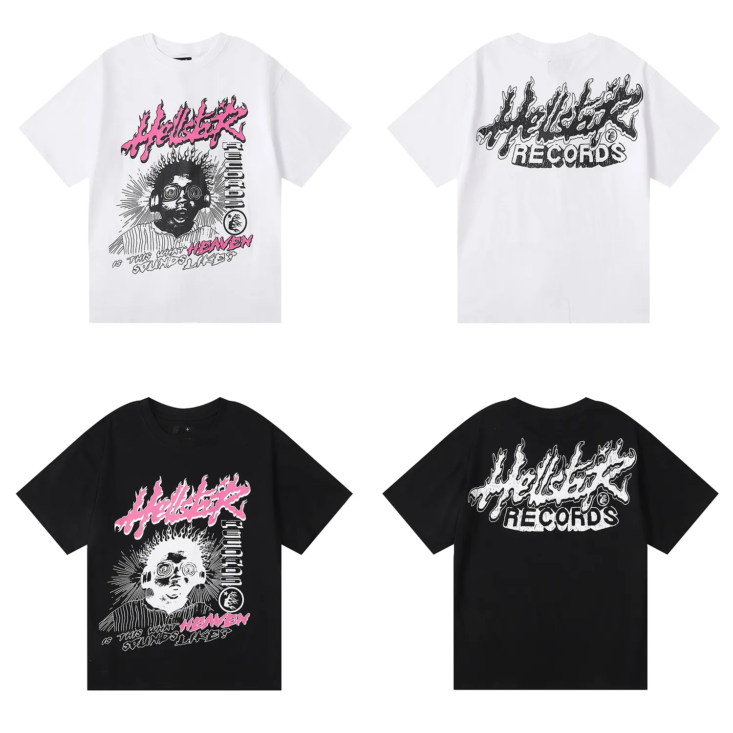 Trend Designer Hellstar Studio Heaven Sound Precis som Hellstar Heaven Sound Printed Double Cotton Mens and Womens Casual Short Sleeve T-Shirt Black White S-XL