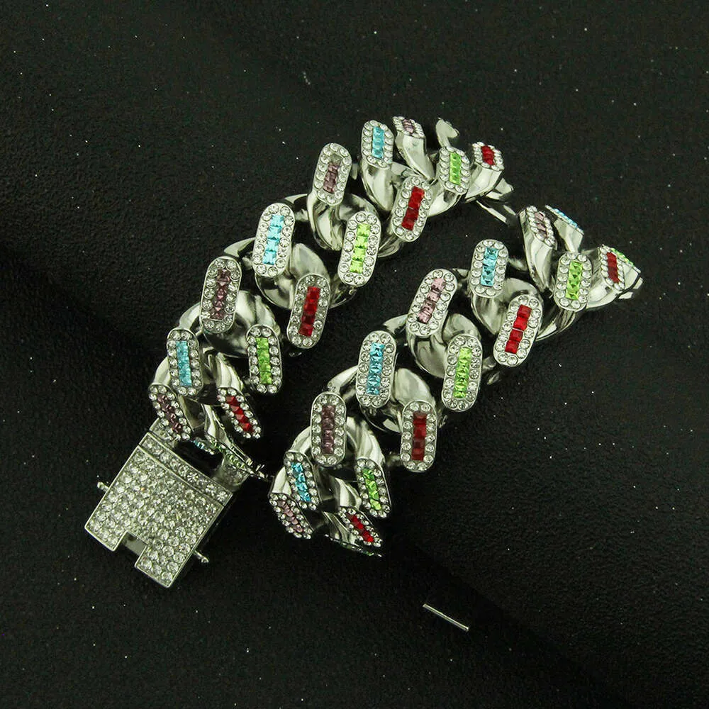 Hip hop Rhinestone men's cool Bracelet hiphop Miami Cuban bracelet width 21mm