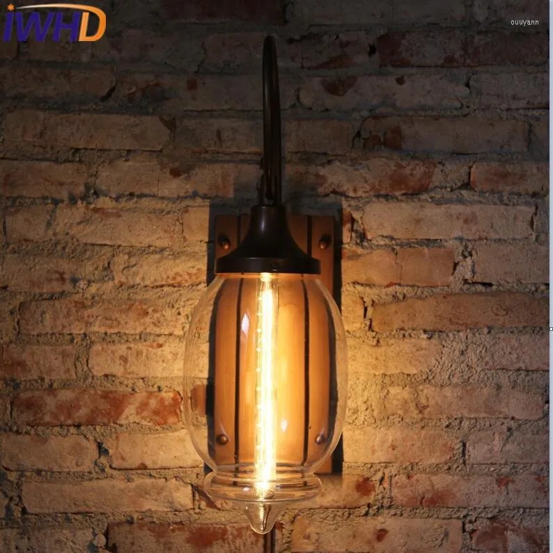 Lampada da parete IWHD Glass Out Door Loft Iron Vintage Retro Industrial Light Patio Antique Lampen Stair Applique Apparecchio