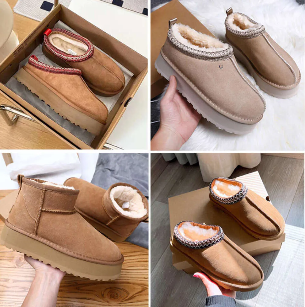 Pantoufles pour femmes Tazz Chestnut Fur Slides Dheepskin Shearling pantoufle Tasman Classic Ultra Mini Platform 1uggslies-10 bottes Wool Blend Winter Australia Booties