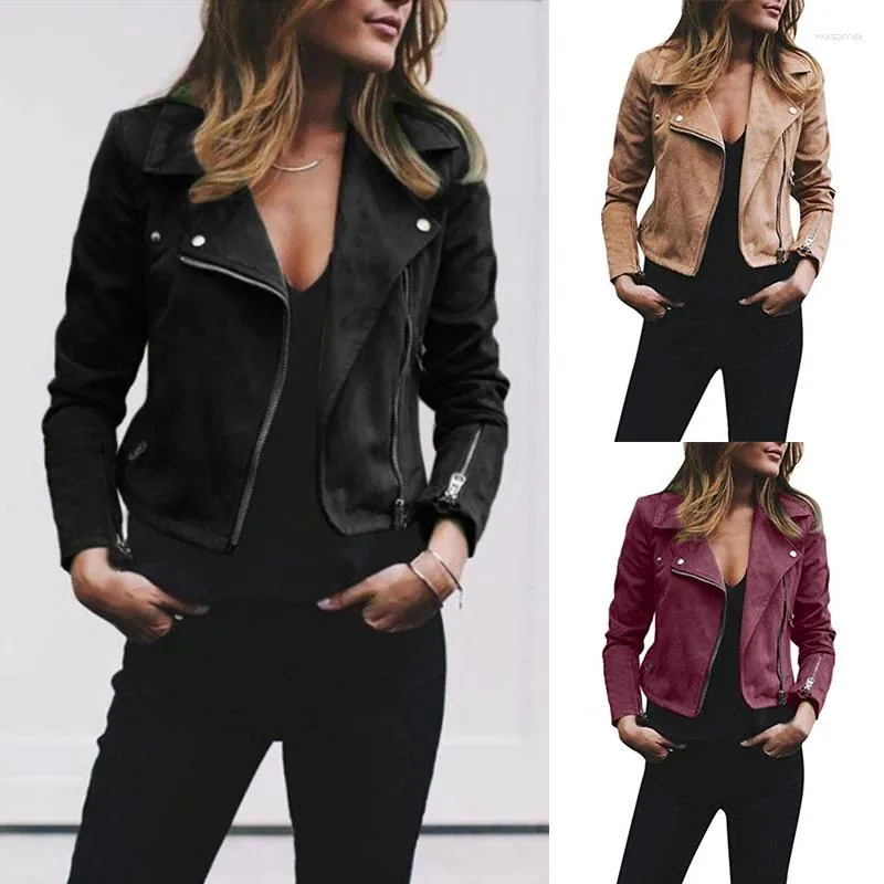 Dames leren damesjassen Modejas Rits Korte uitloper Casual tops Dames Lente Herfst Biker Kraagjassen Vrouwelijke kleding