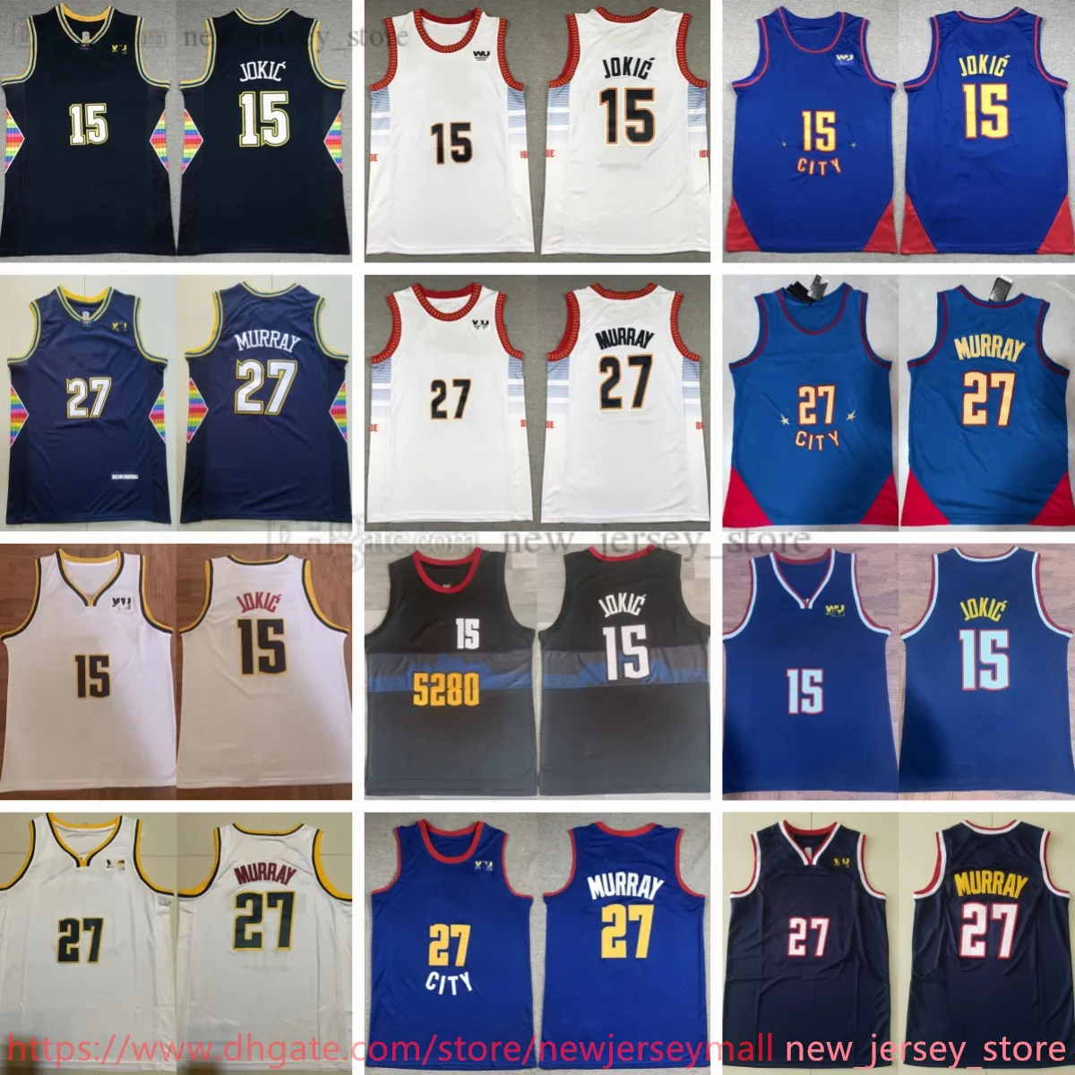 2023-24 Neue Saison Basketball 15 Nikola Jokic Trikot genäht 27 Jamal Murray 50 Aaron Gordon Trikots Blau City Weiß Marineblau Atmungsaktive Sporthemden