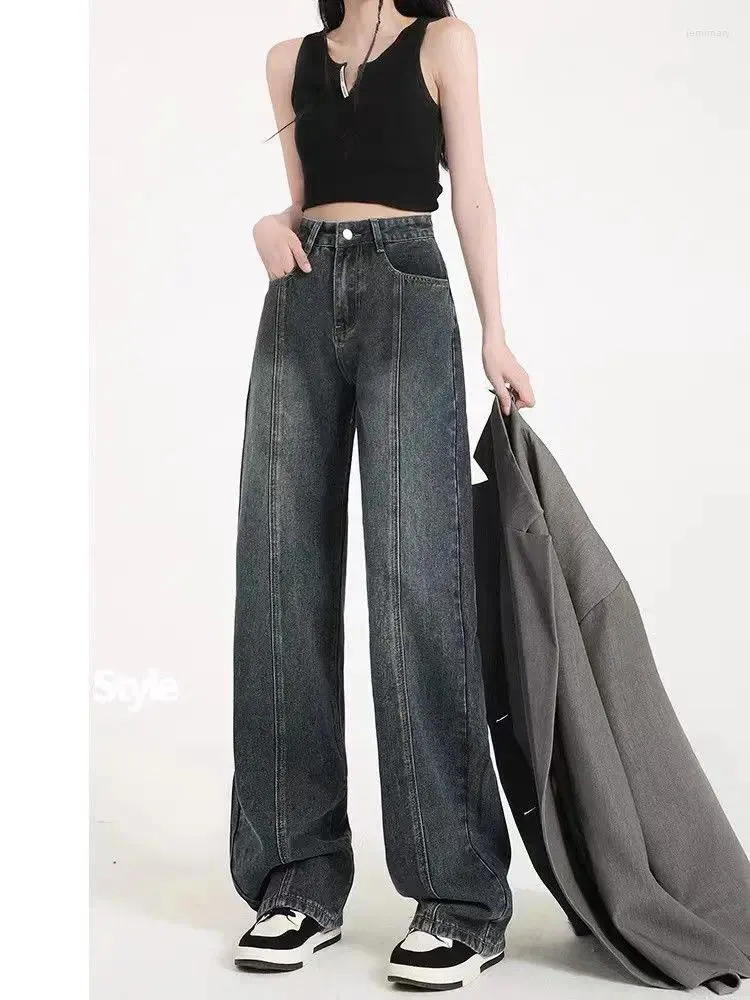 Damen Jeans American High Waist Loose Straight Style Frühling und Herbst Retro Wide Leg Draping Mop Pants Baggy