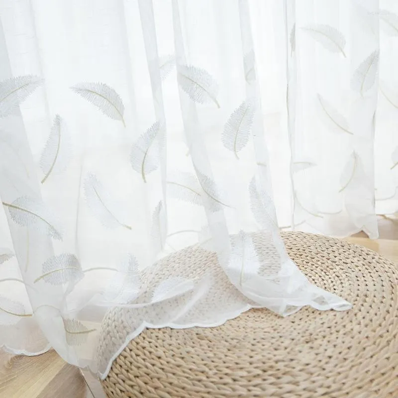Gordijnlicht luxe witte veer pure voor woonkamer romantische mesh voile kanten bodem er bag raambehandeling #e