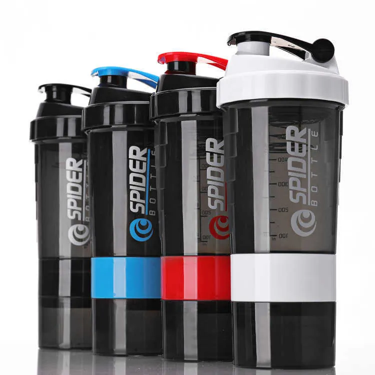 Mugs 3 Layer Shaker Bottle Protein Powder Milkshake Cup Sports Fitness Water Cup 550ml Water Bottles With medicine box Z0420