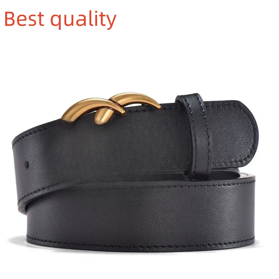 Designer Belt lyxiga kvinnors män bälten mode klassisk brons stor slät spänne äkta läderband 3,8 cm svart färg matchande presentförpackning