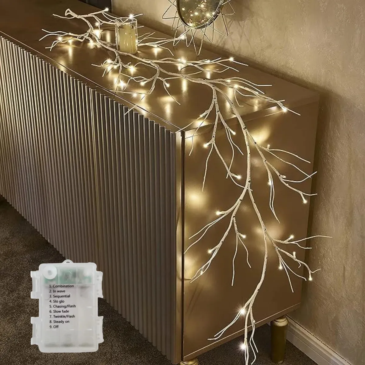 Decorações de Natal 48LED luz de galho de árvore 8 modos alimentados por bateria DIY videira festiva para quarto casa jardim casamento festa de natal decoração 231120