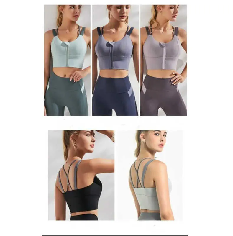 Neuer luxuriöser L-Yoga-Anzug-BH, Designer-Damen-Sport-BH, schnell trocknender, atmungsaktiver Stretch-BH, stoßfest, Push-ups, Stretch-Lauf-Reißverschluss-BH, Jogging-Fitness-Damenweste, Schwarz