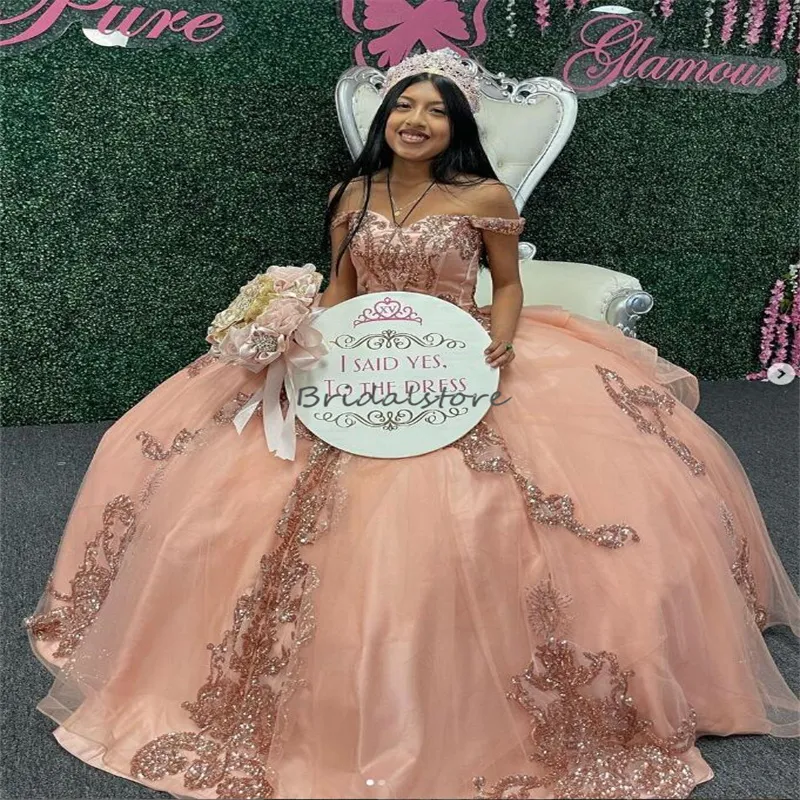 Gorgeous Peach Quinceanera Dresses 2023 Sparkly Sequin Ballkleider Sweet 16 Years Old Birthday Prom Dress Big Bow Vestidos De 15 Anos Luxuxry vestidos de fiesta