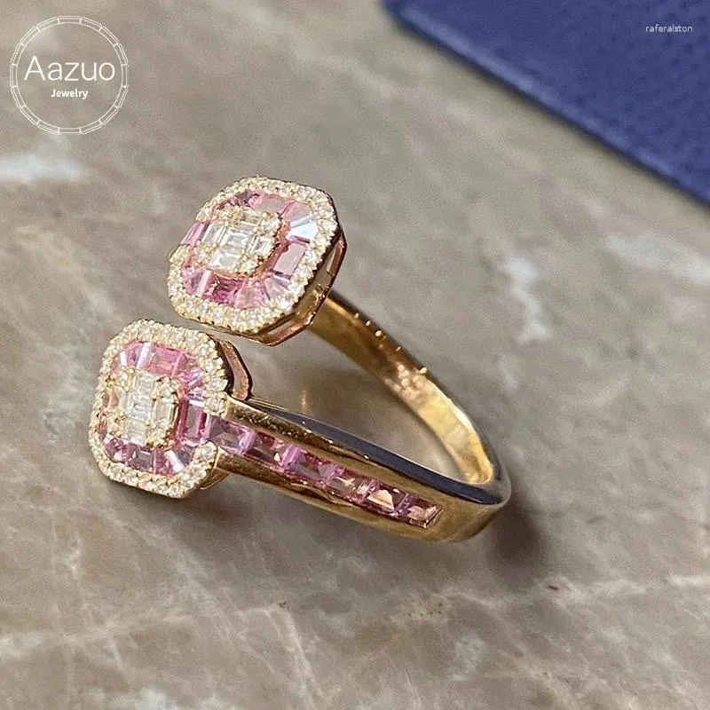 Cluster Rings Aazuo 18K Solid Yellow Gold Natrual Pink Sappires Real Diamond Open Ring Gifted For Woman Wedding Day Deluxe Banquet Party