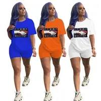 2023 Brand Women Tracksuits Letter Short Sleeve Two Piece Sets Pullover T-shirts Shorts Summer Crew Neck Jogging Suit Solid Color Outfits Sportswear DHL 4834