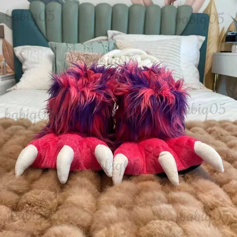 Slippers Winter Plush Rainbow Rabbit Fur P Slippers For Men And Women Warm Funny Indoor Tiger P Cotton Shoes Fluffy Faux Fur Slides T231121