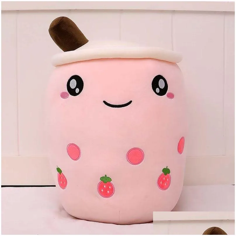 cute bubble tea plush dolls soft stuffed pink strawberry taste hug pillow children toys