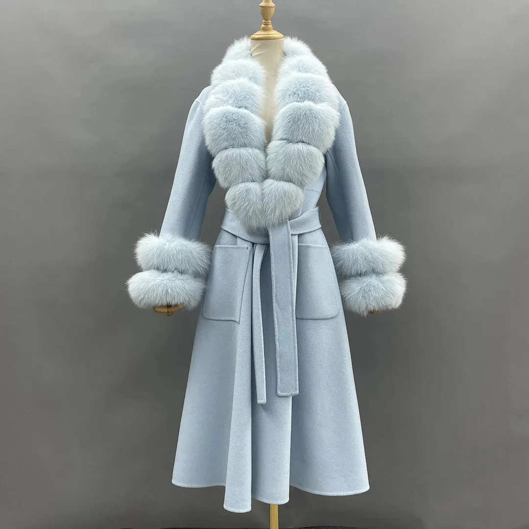 Women's Wool Blends MISSJANEFUR Winter Coats Real Fur Collar Cashmere Jackets Luxury Long Trench Padded Overcoat Female 231120