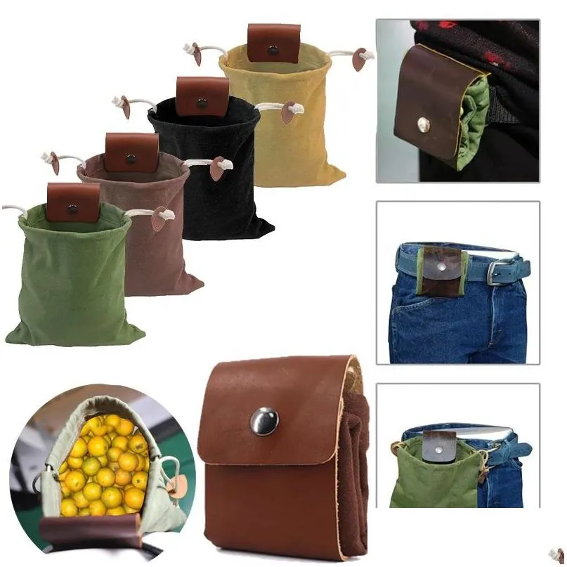 Sacs de rangement Sac de recherche de nourriture en plein air Portable Pochette de cueillette de fruits Pliable Berry Puch Randonnée Cam Dstring Toile Lx5141 Drop Livraison Dhucj