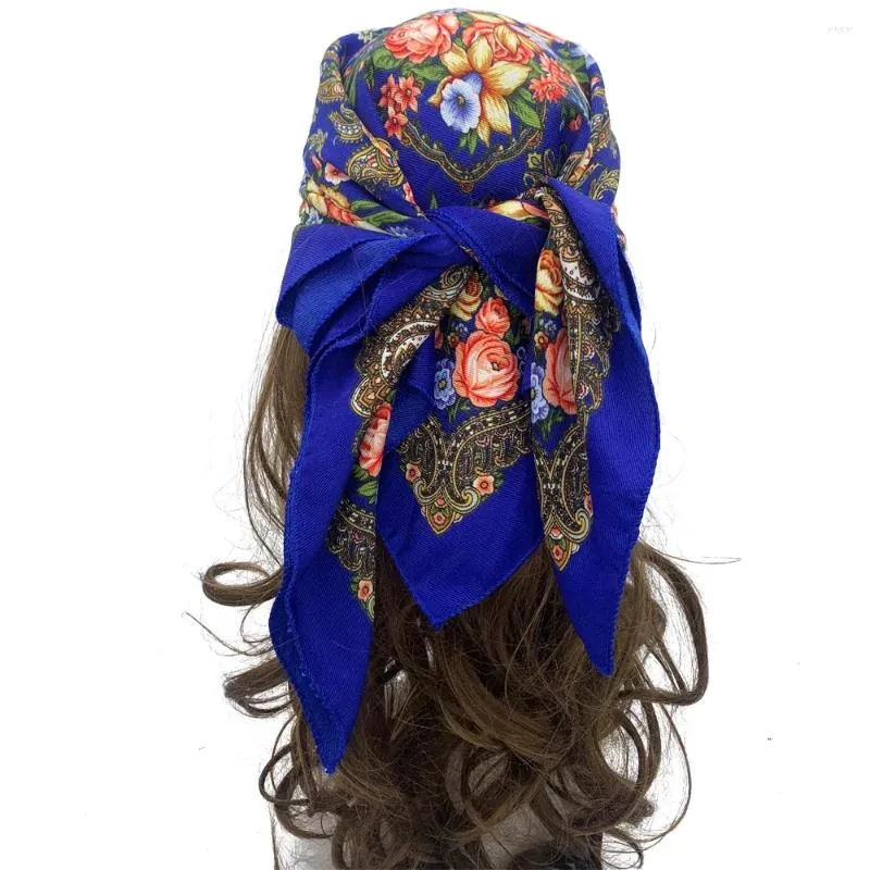 Scarves Retro Boho Bandana Shawl Babushka Head Wraps 70 70cm Russian National Scarf Women Floral Printed Headband Scraves