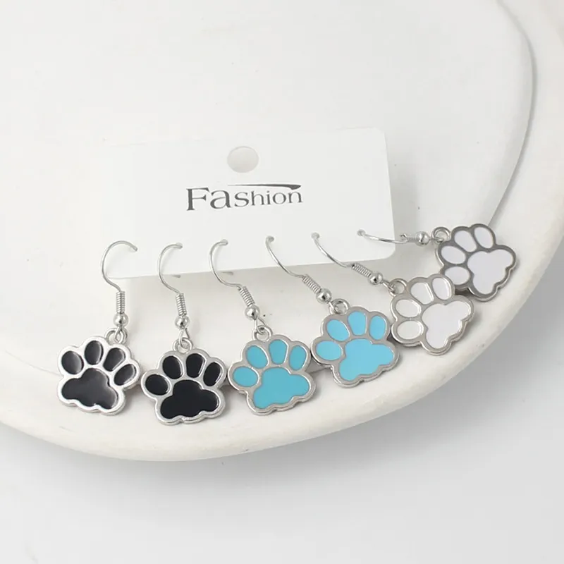 Wholesale 3pairs Set Dangle Drop Earrings Enamel Cat Dog Pet Paw Print Earrings for Women Gift Jewelry